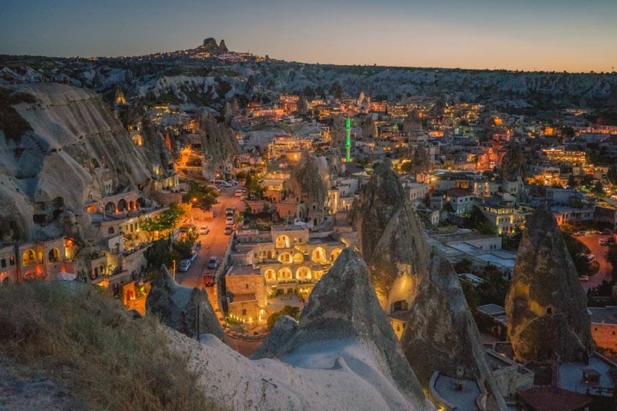 cappadocia itinerary Goreme town at night