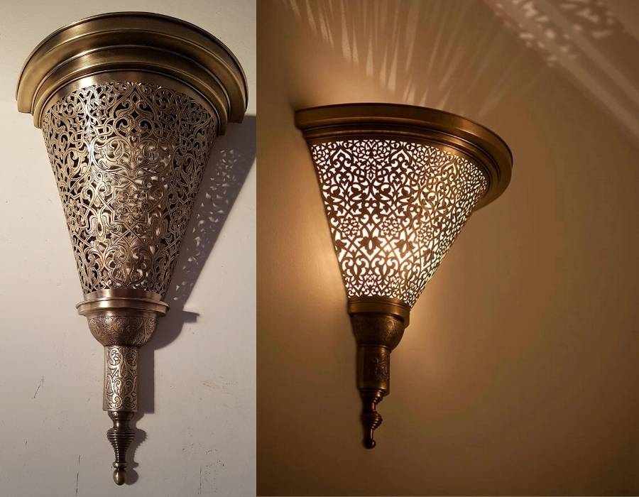 cone-shaped-Moroccan-wall-light-sconce-brass