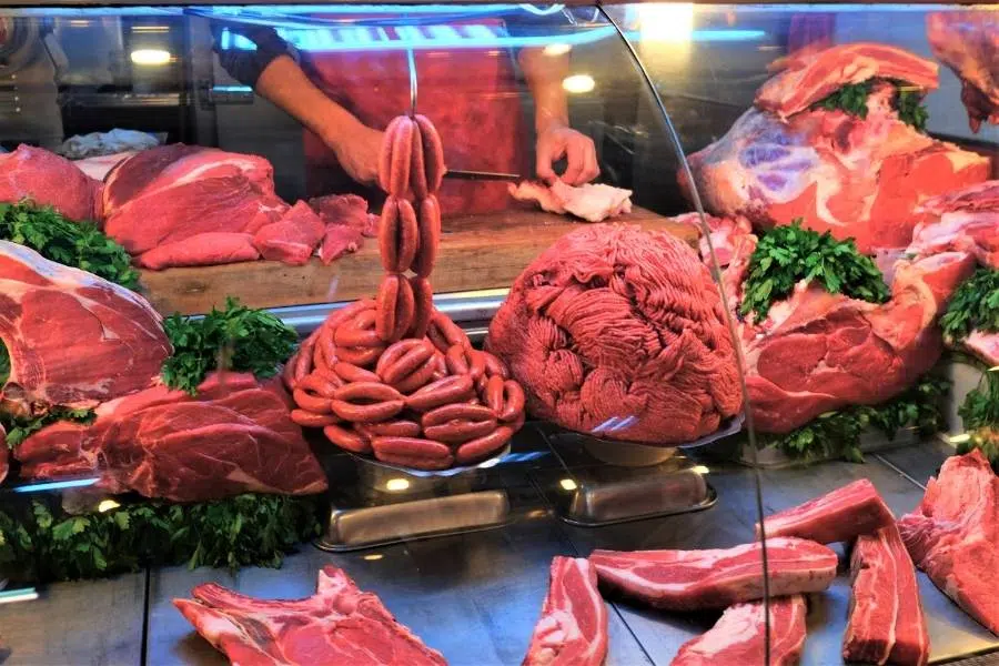 fresh meat sold at grand socco indoor market
