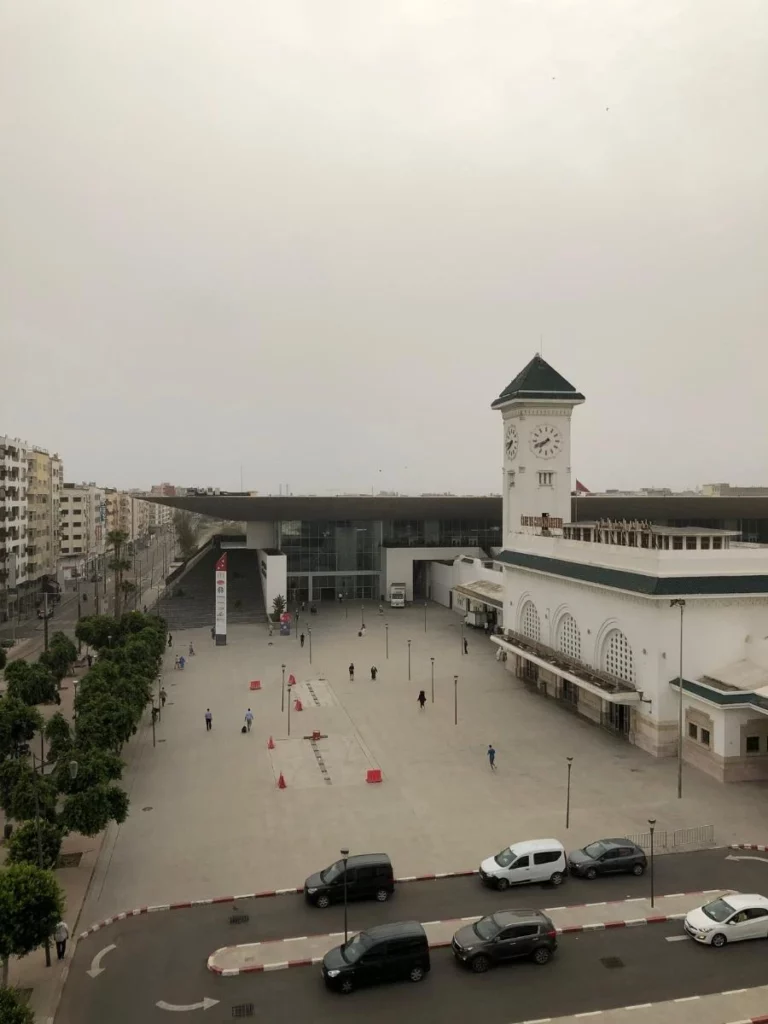 public transport Morocco view of train casablanca station from Ibis hotel